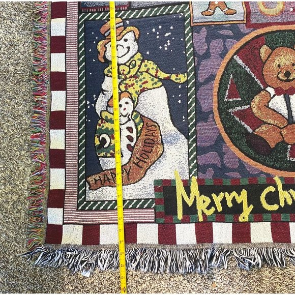 Tapestry Throw Blanket Snowman Merry Christmas Bear Joy Fringed 46" X 55" - Picture 6 of 7